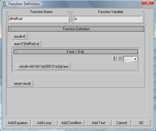 Function definition dialog